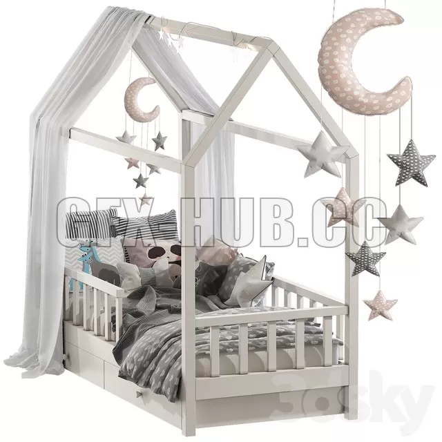 BED – Childrens Bed with Columns and decor