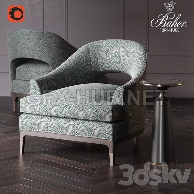 CHAIR – Baker Carnelian lounge chair ?6180? and Baker Viridine round accent table ? 3183