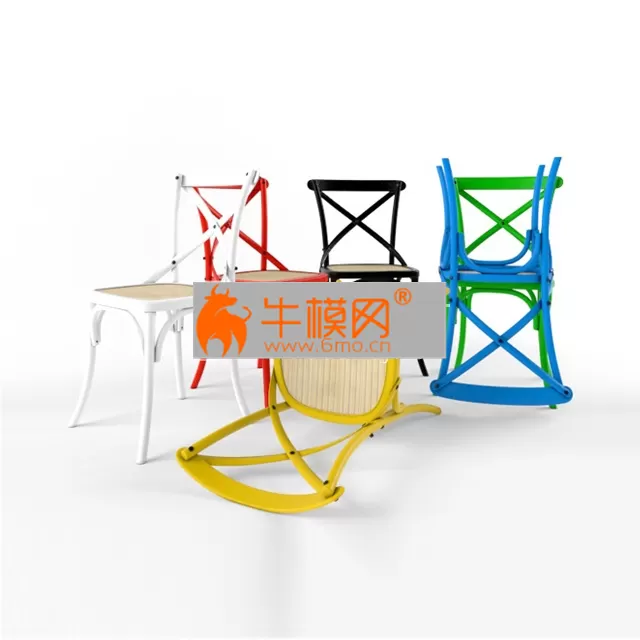 CHAIR – Six colored rattan Chairs in an eclectic style