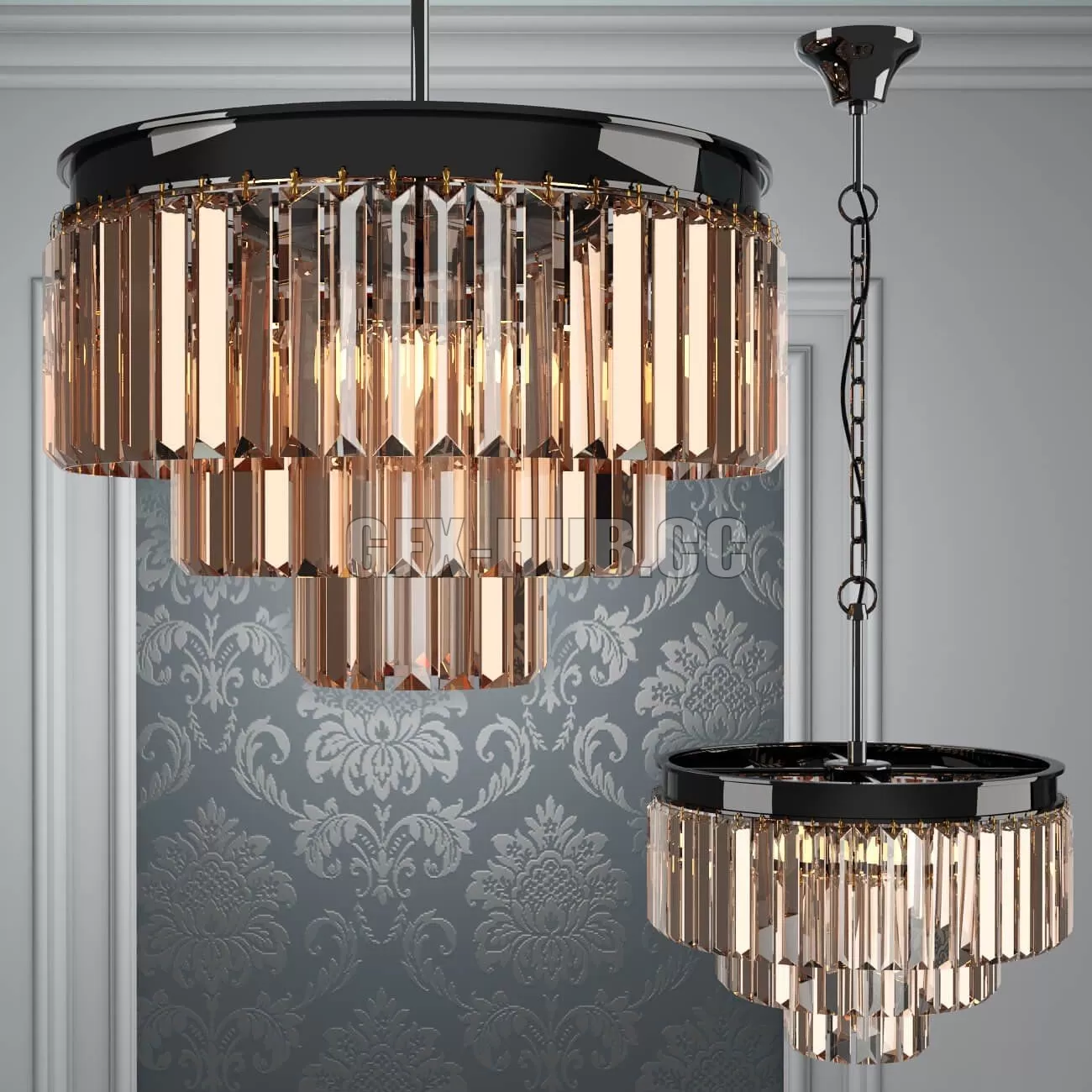 CHANDELIER – Chandelier RH 1920s Odeon Smoke Glass Fringe – 4 rings