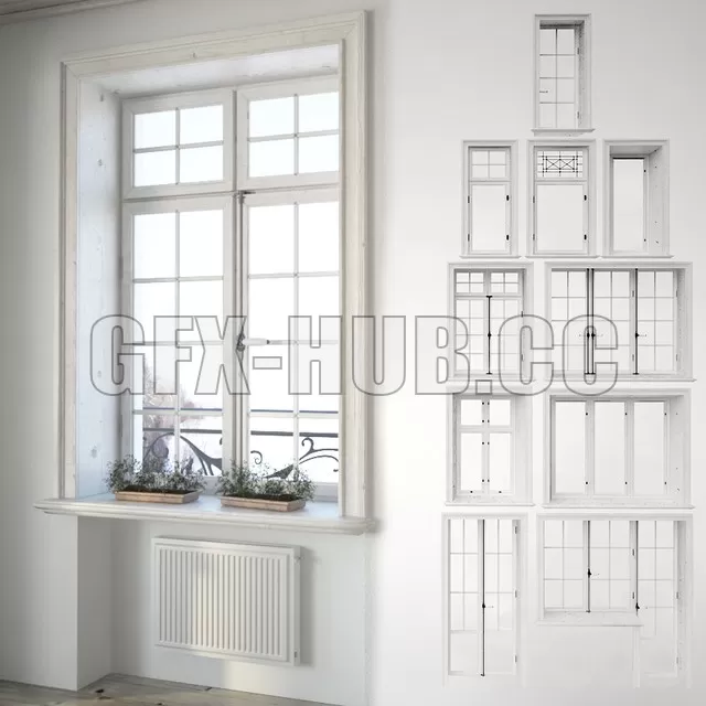 DECORATION – Set classical arched windows with decor