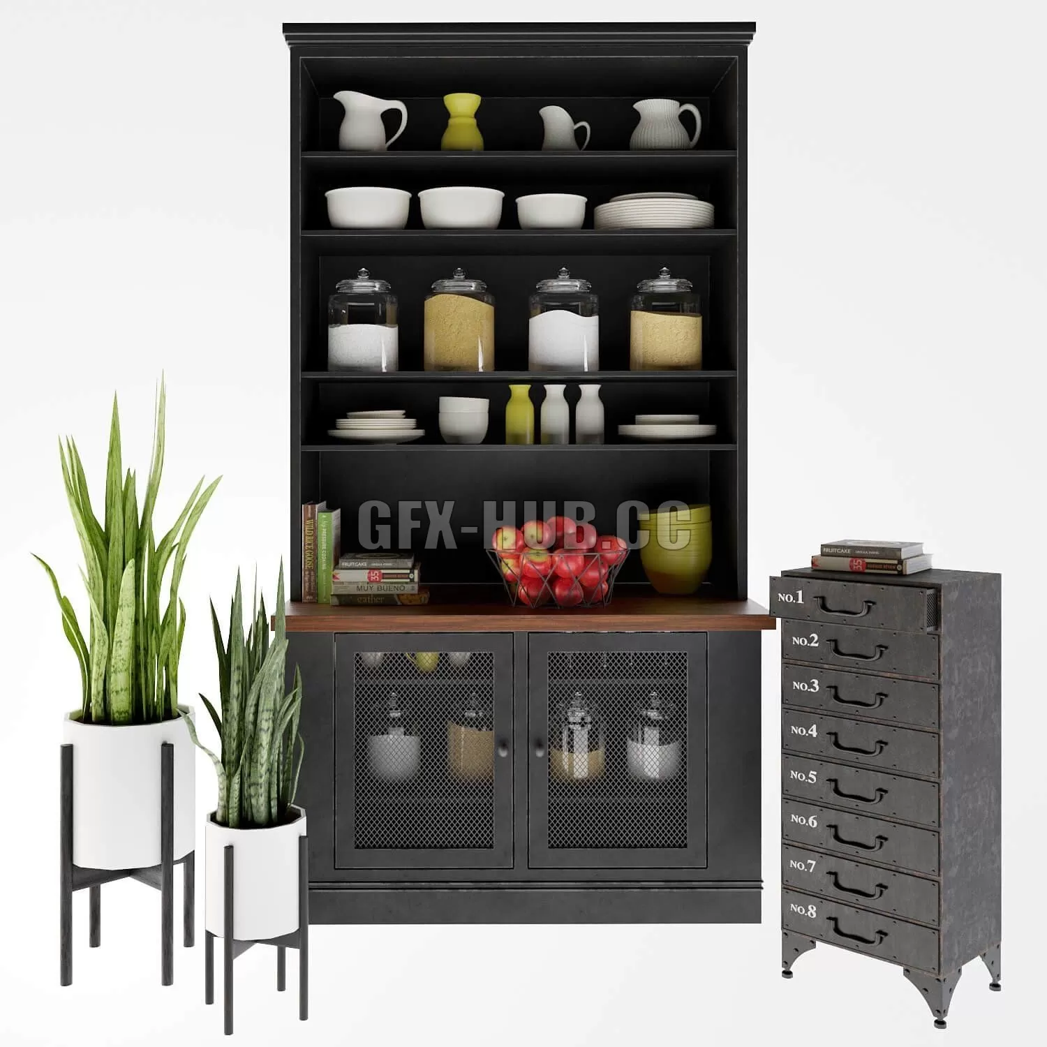 KITCHEN DECOR – Industrial Loft Rustic Iron 8 drawer dresser and kitchen decor set