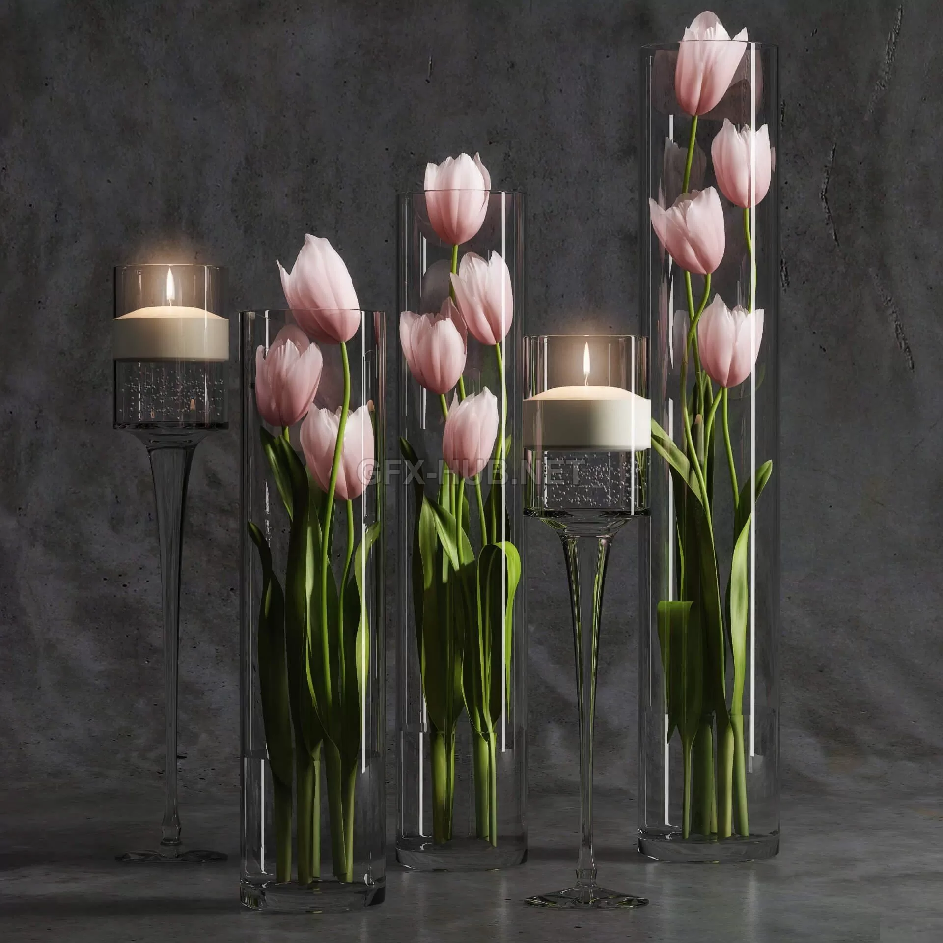 VASE – Bouquet of tulips in a vase and candles