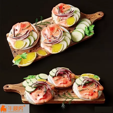 Chopping board meat and fruit combination 3d model – 1409 Chopping board meat and fruit combination 3d model – 1409