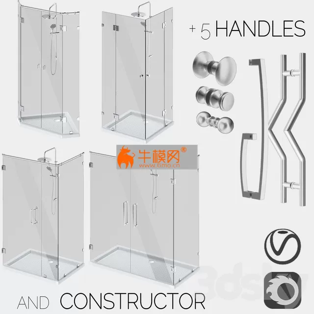 Corner glass shower enclosures, constructor and handle set – 1528 Corner glass shower enclosures, constructor and handle set – 1528