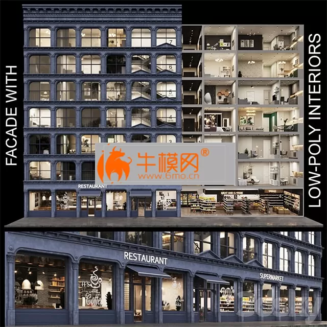 Facade with lowpoly interiors – 1731