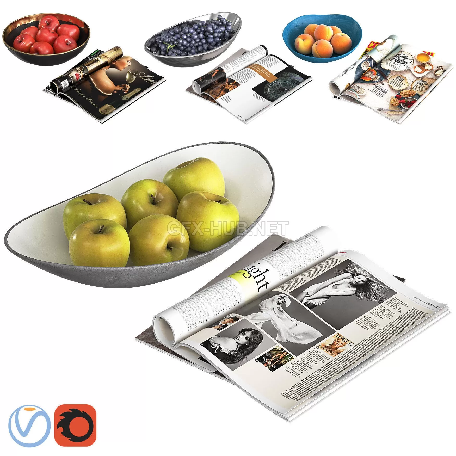 Fruit Bowls and magazines 3D model – 1824 Fruit Bowls and magazines 3D model – 1824