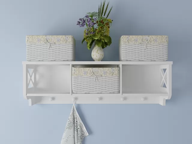 Rattan shelf with baskets – 2620