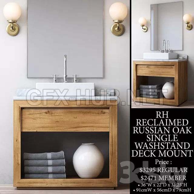 RECLAIMED RUSSIAN OAK SINGLE WASHSTAND – DECK MOUNT – 2625
