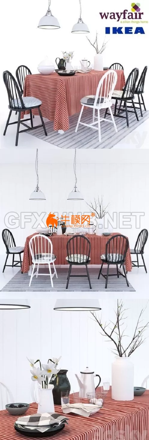 6 chairs Geraldine Westminster with pillows Ikea table Ingo – 3907