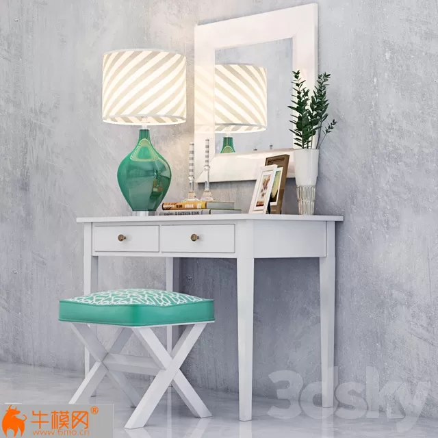 Dressing table with chair, table lamp, mirror and decor – 4057 Dressing table with chair, table lamp, mirror and decor – 4057