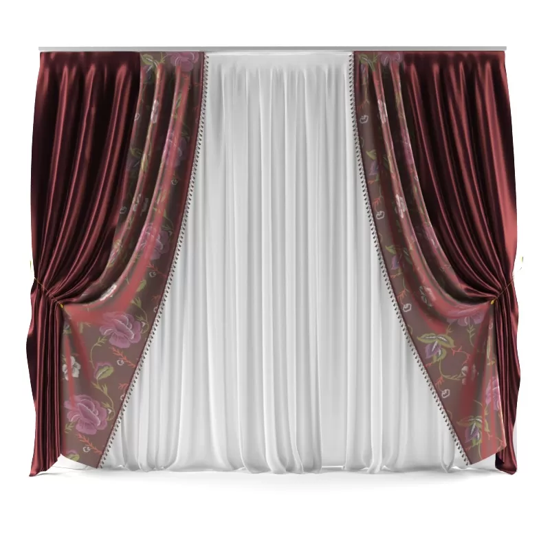 Double curtains with floral print and tulle – 4553