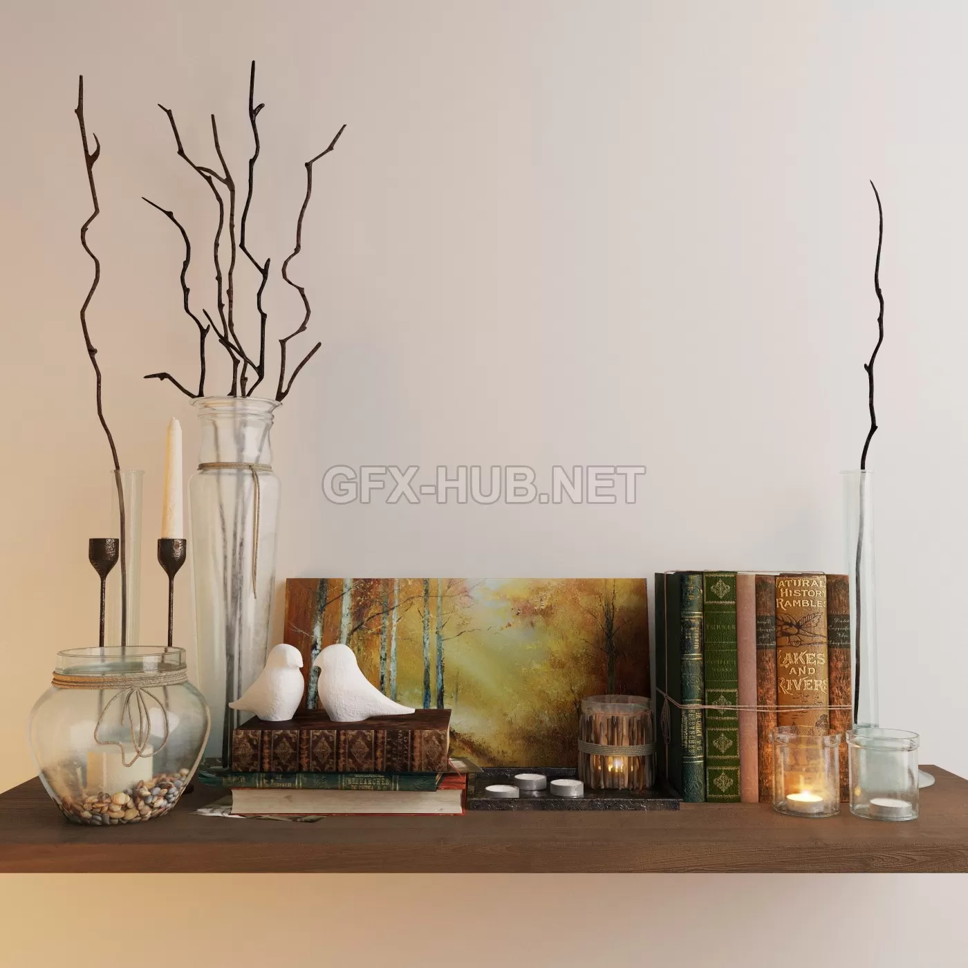 Decorative set with branches, books and birds – 4743 Decorative set with branches, books and birds – 4743