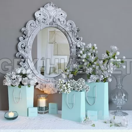 Decorative set with flowers and carved mirror at Tiffany reasons – 4747 Decorative set with flowers and carved mirror at Tiffany reasons – 4747