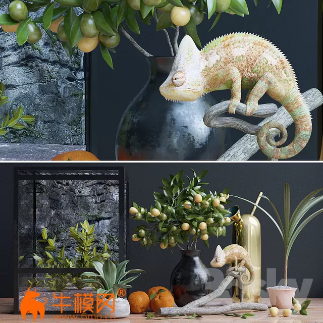 Decorative set, chameleon (max, obj) – 4756