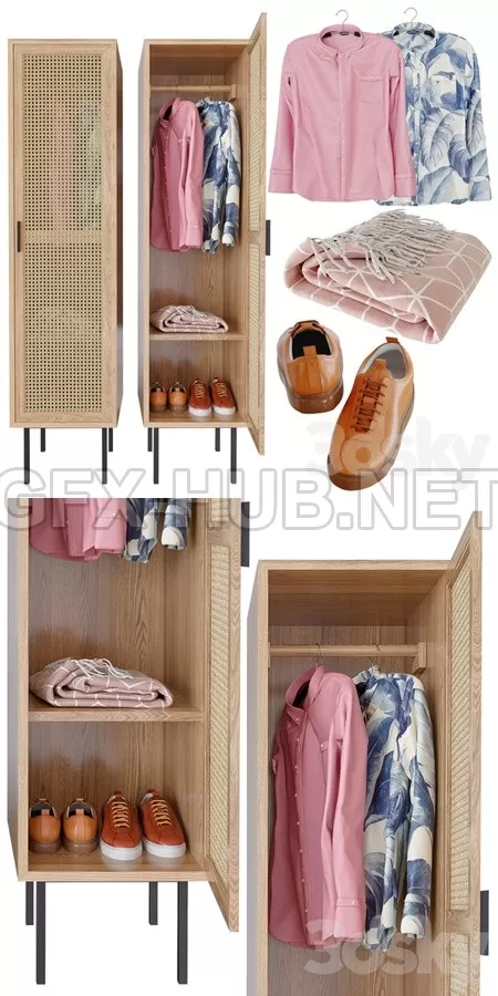 WASKA Wardrobe with hangers with 1 wicker door – 4931