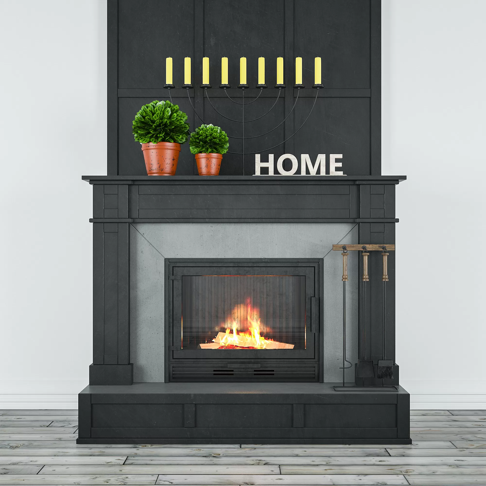 Dark fireplace with decor – 4938