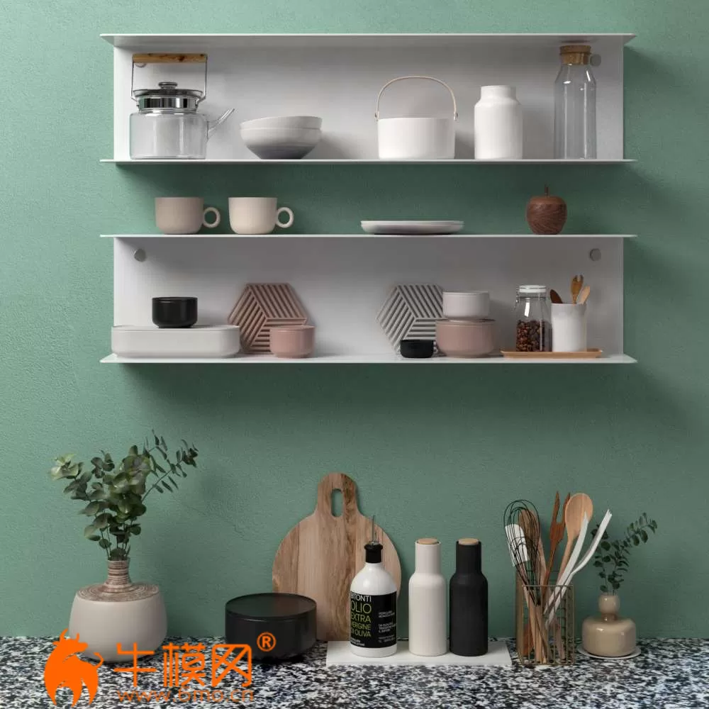 Kitchenware Set with Plants (max, fbx, obj, c4d) – 5157