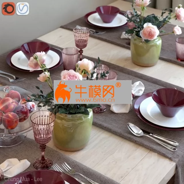 Serving table with tea roses – 6417 Serving table with tea roses – 6417