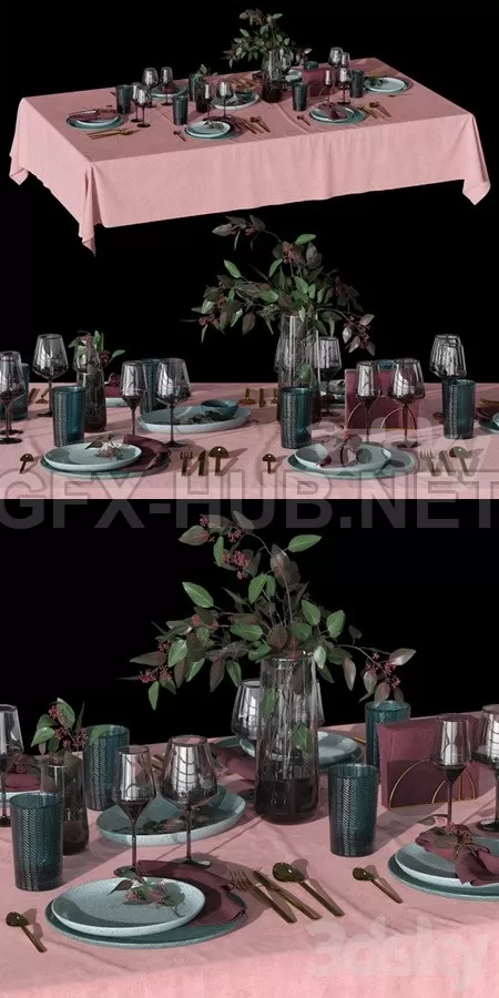 Table setting with a sprig of eucalyptus – 6461 Table setting with a sprig of eucalyptus – 6461