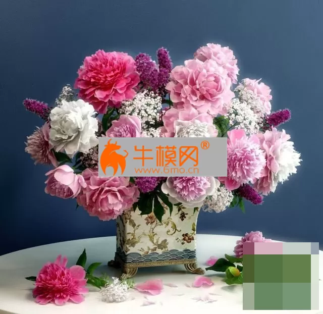 Peonies in vase on legs – 6645