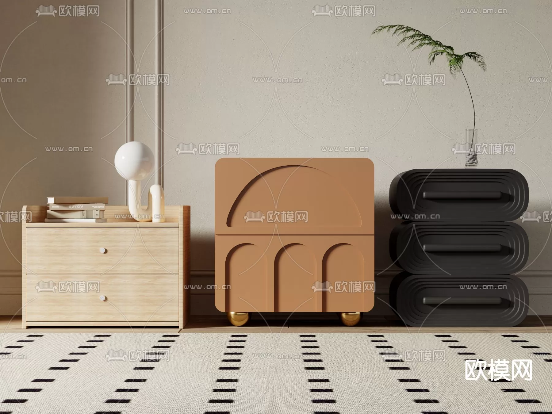 WABI SABI STYLE 3D MODELS – BEDSIDE TABLES – 0018