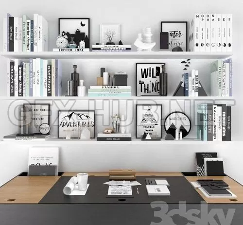 Decorative set with a unique book coversfilling shelves and table space 3d Model – 212253