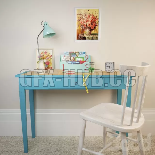 Deskchairpaintinglamp and clock – 212471