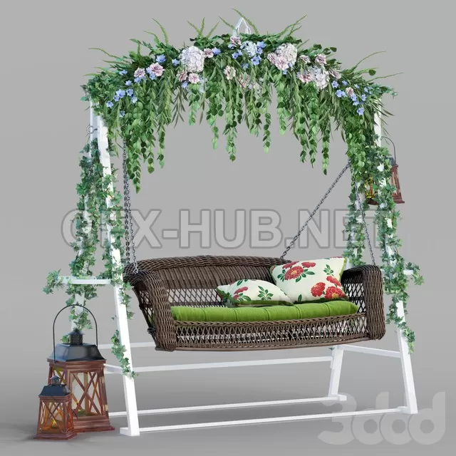 Garden swing with flowers – 215209