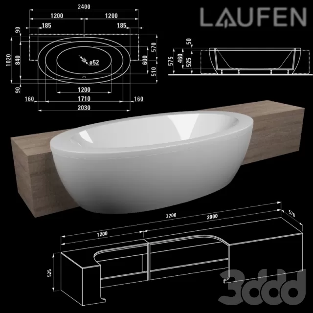 Laufen IL BAGNO ALESSI ONE 3200 Bench Bathtub (Left) – 218613 Laufen IL BAGNO ALESSI ONE 3200 Bench Bathtub (Left) – 218613