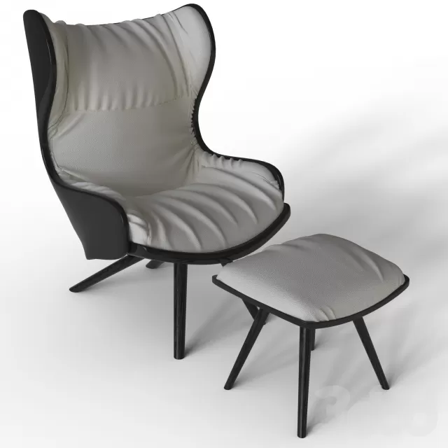 Leather armchair with ottoman – 218701