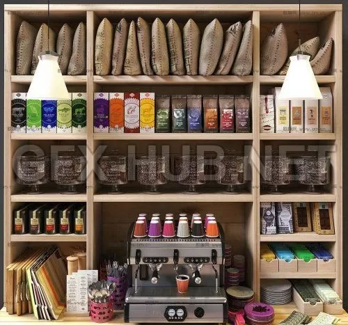 Modern goods shelf coffee machine tableware food combination 3D model – 220593