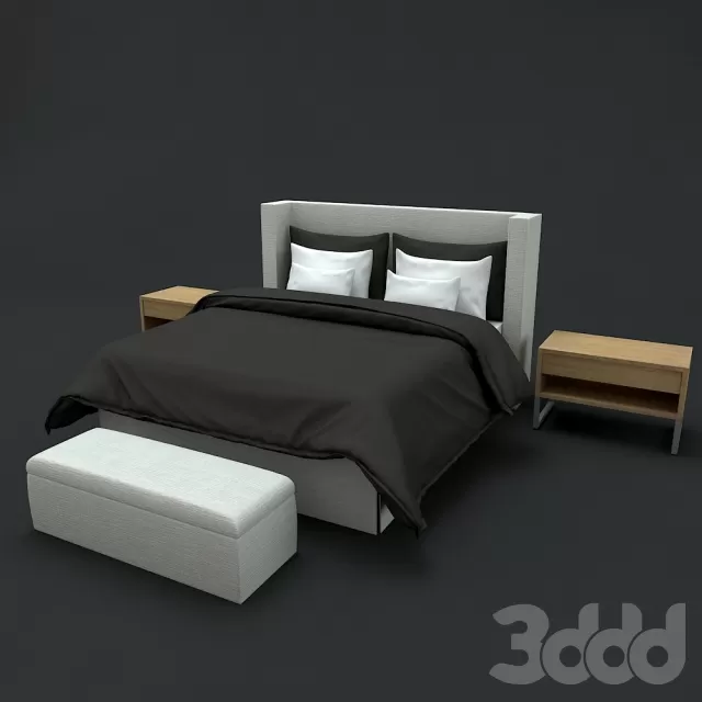 Modern Luxury black bed with wood table – 220619