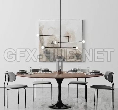 Oval Tulip Dining Table 78 walnut set – 221955