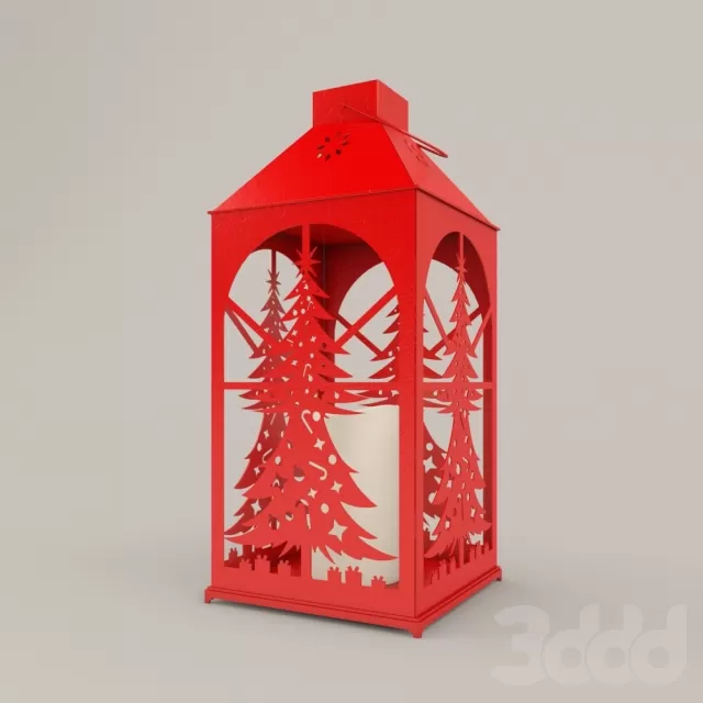 Red Flameless Candle Lantern – Christmas Tree Cut Out – 223571
