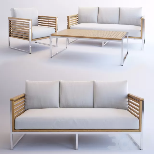 Renava Minorca Outdoor Teak White Sofa Set – 223663