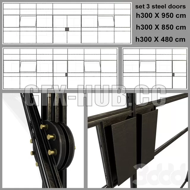 Set 3 big doors blak steel – 224731 Set 3 big doors blak steel – 224731