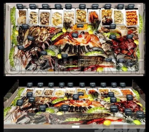Showcase with seafood (maxobj) 3d model – 225059