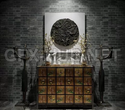 Side view cabinet decoration sculpture combination 3D model – 225105 Side view cabinet decoration sculpture combination 3D model – 225105