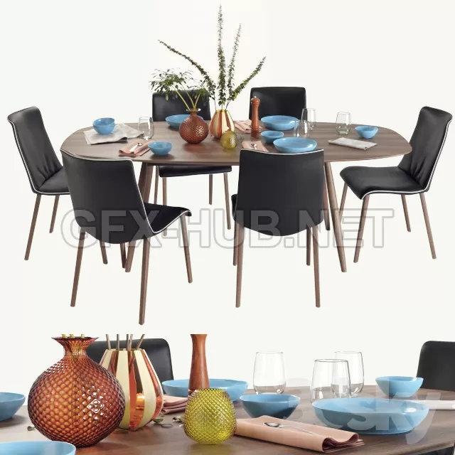 Walter Knoll Moualla Table and Liz Wood chair dining set – 228451