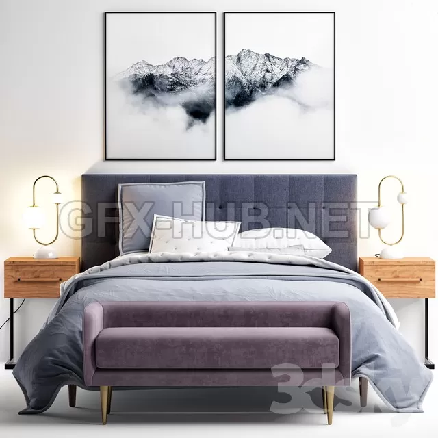 Westelm Grid-Tufted Upholstered Tapered Leg Bed – 228657