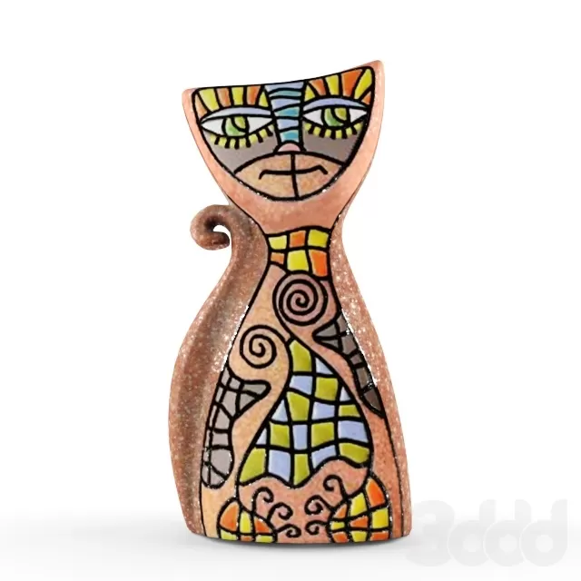 Ваза из глины с рисунком в виде кота – 230079