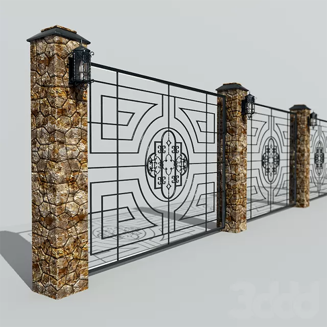 Ограда декоративная металлическая с фонарем – 236331