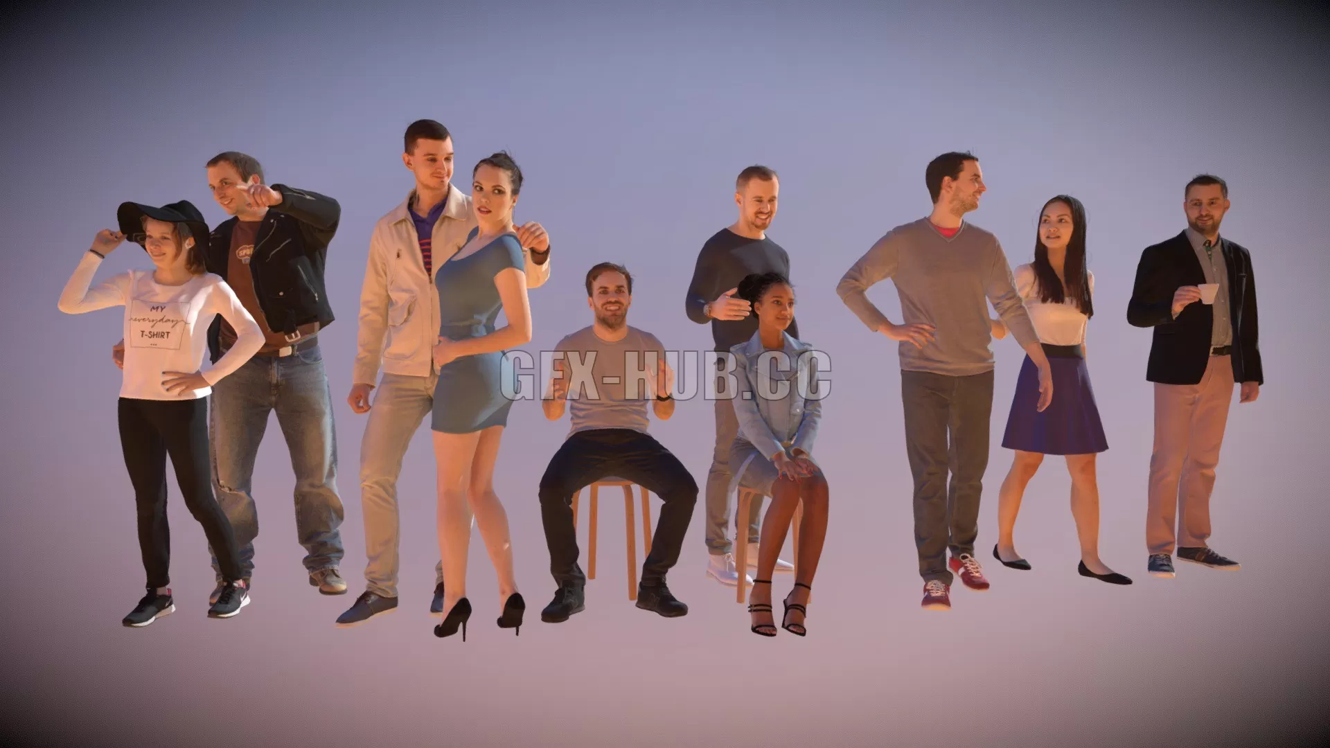 PBR Game 3D Model – 10x Man Woman Scanned Foreground Casual People Volume 03