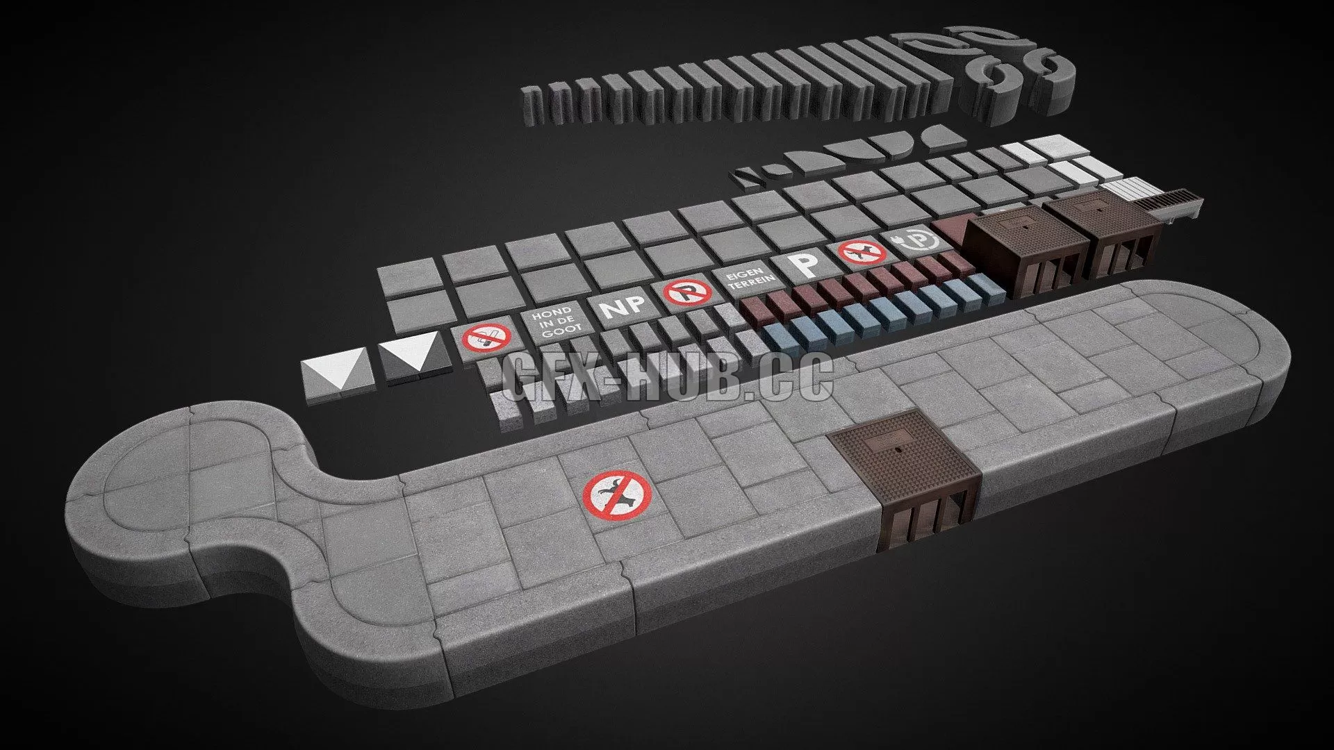 PBR Game 3D Model – 3D Sidewalk Collection Kit