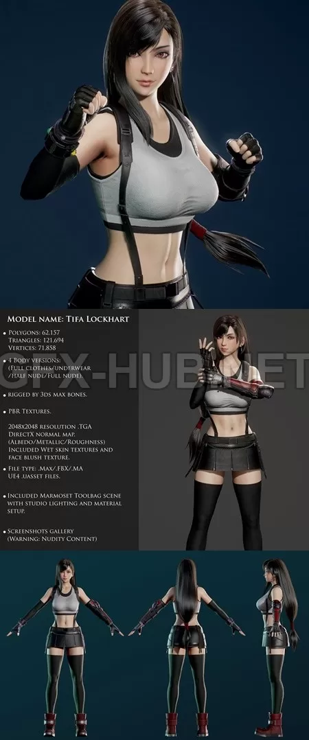 PBR Game 3D Model – 3D Tifa Lockhart Game Ready