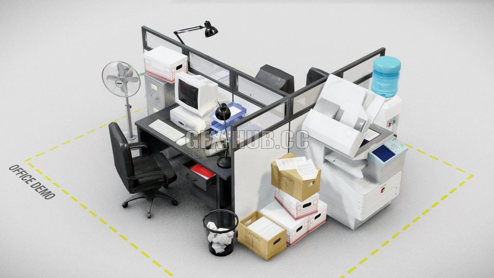 PBR Game 3D Model – 90’s office low poly asset – Store pack