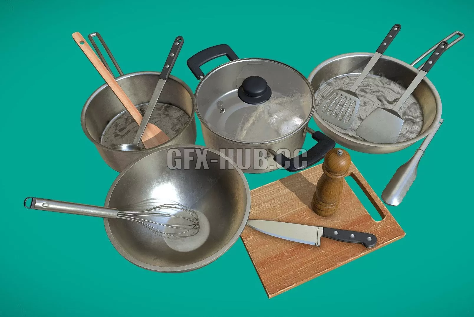 PBR Game 3D Model – A Set of Cooking Utensils