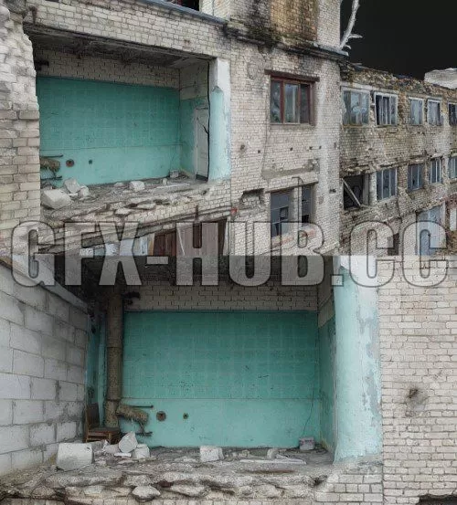 PBR Game 3D Model – Abandoned Collapsed Building