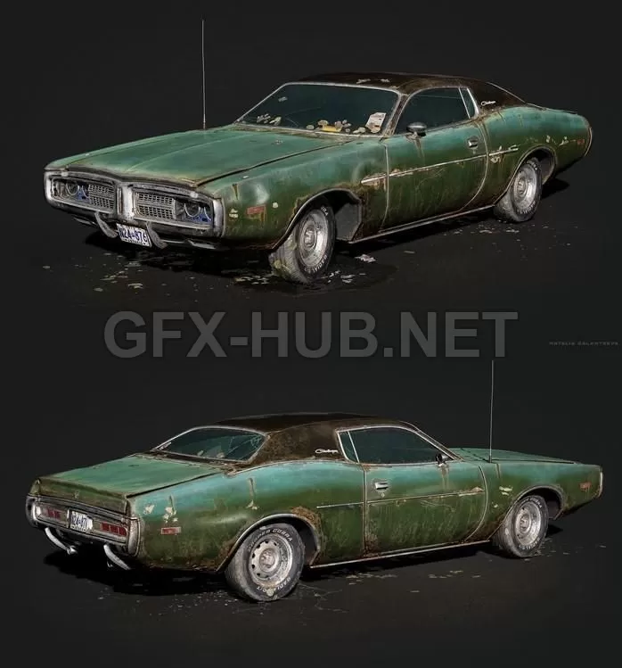 PBR Game 3D Model – Abandoned Dodge Charger 1972 PBR